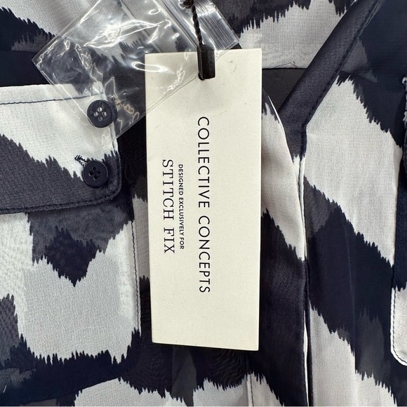 Collective Concepts Stitch Fix size Small Navy Blue and White Sheer Blouse NEW - Picture 7 of 10